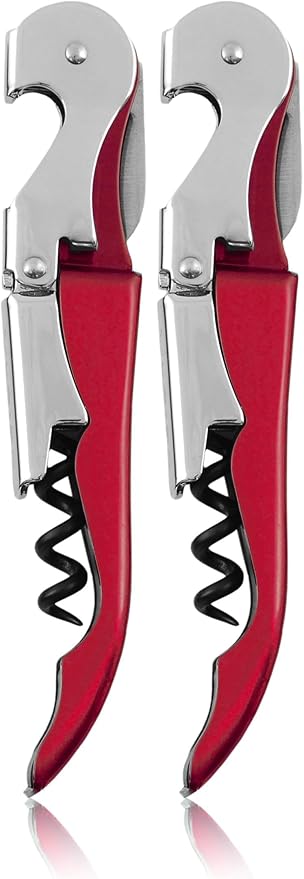 True Brands TrueTap Double Hinged Waiters Corkscrew, Top-notch Stainless Steel Opener with Foil Cutter Built to Last Wine Key Metallic Red, Set of 1 (Pack of 2)