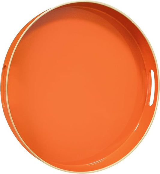 MAONAME 13" Round Tray, Orange Serving Tray with Handles, Modern Decorative Trays for Coffee Table, Plastic Ottoman Trays for Ottoman, Bathroom, Halloween Decor