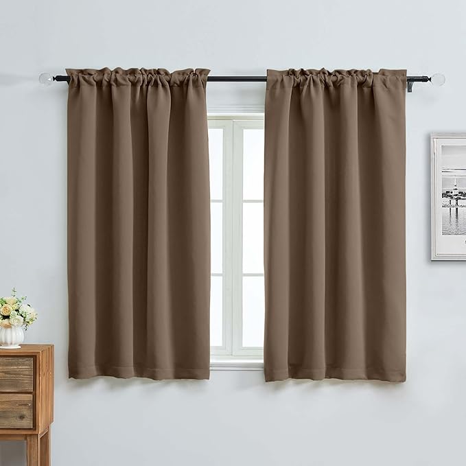 Aiyufeng Brown Short Blackout Curtains for Bedroom 54 Inches Long 2 Panels Set, Solid Thermal Insulated, Energy Saving Window Treatment Curtains Blackout Drapes, W40 x L54 Inch, Brown