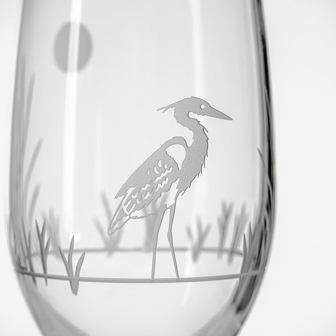 Rolf Glass Heron Footed Iced Tea Glass | 16oz Set of 4 Glasses | Lead-Free Diamond-Wheel Engraved Glass | Made in the USA