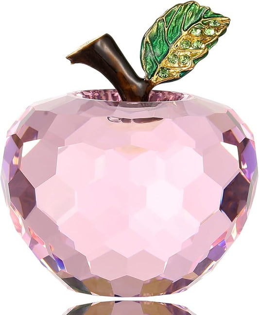 Crystal Apple Figurine Paperweight, Handmade Statue Ornament Home Decoration, Collectible Crystal Crafts, Come with Gift Box, Great Gift for Birthday Holidays Christmas (Pink-60mm)