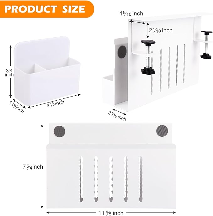 Desk Side Storage, Under Desk Laptop Mount, Table Side Hanging File Organizer, No Drill Clamp On Cable Management Tray, Laptop Holder with Magnetic Pen Holder for Office and Home