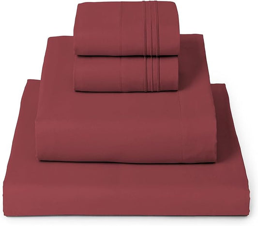 Mellanni Full Sheets Set - 4 PC Iconic Collection Bedding - Hotel Luxury, Extra Soft, Cooling Bed Sheets - Wrinkle, Fade, Stain Resistant (Full, Brick Red)