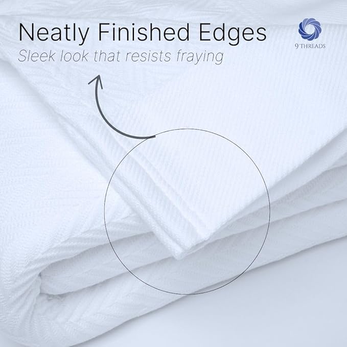100% Cotton Herringbone Weave Blankets, 66"X90" Twin, Throw Blanket for Bed, All Season Cotton Blanket, Cozy Blanket,Throws & Bed Blanket, Throw Blanket for Couch, Modern Home Decor - White