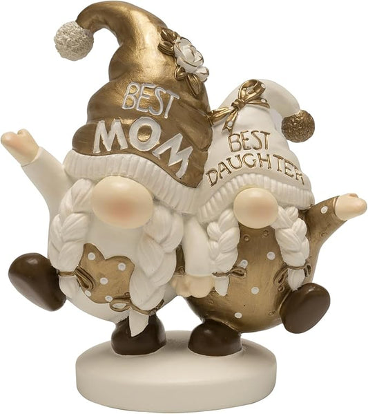 Mothers Day Gnome Decor, Mom Birthday Gift from Daughter, Small Resin Mom Gold Figurines Decoration for Mother's Day Home Table Shelf Desk Indoor