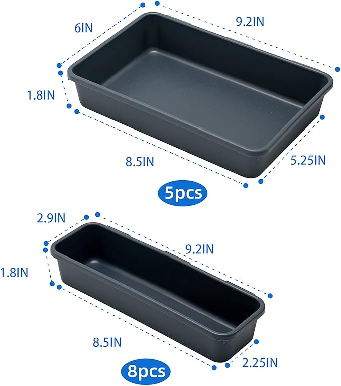 Gonice 13 PCS Drawer Organizer Tray, Interlocking Office Desk Drawer Storage, Black Plastic Organizer Bins for Office Supplies and Tools, Desk Drawer Organizer for Bathroom and Kitchen