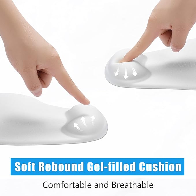 Hsurbtra Ergonomic Mouse Pad with Wrist Rest Support, Gel Mouse Pads with Non-Slip PU Base, Pain Relief Memory Foam Computer Mat, Cute Office Supplies Desk Decro Accessories, Ivory White