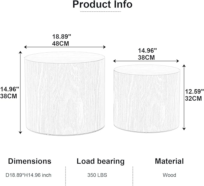 Nesting Coffee Table Set of 2, Wood Round Coffee Table, Modern Coffee Table for Small Space Living Room, White
