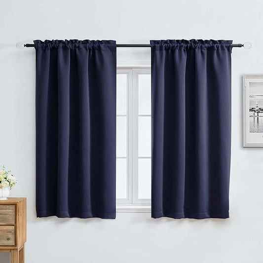 Aiyufeng Navy Blue Short Blackout Curtains for Bedroom 54 Inches Long 2 Panels Set, Solid Thermal Insulated, Energy Saving Window Treatment Curtains Blackout Drapes, W40 x L54 Inch, Navy Blue