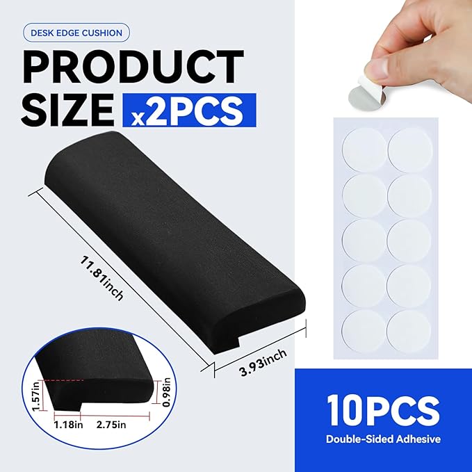 L-Shaped Desk Edge Cushion Desk Elbow Pad with High Density Foam Ergonomic Anti-Slip Wrist Support Desk Arm Rest Pad for Office Typing Gaming 11.8 * 3.9 * 1.5 Inch