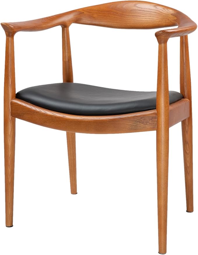 Kennedy Armchair Upholstered Dining Chair, Presidential Mid-Century Modern Accent Chair in Chestnut