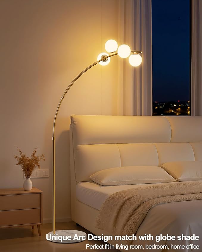 Lightdot 63IN Gold Floor Lamp Dimmable 4-Lights Globe LED Floor Lamps with 3000K Soft Warm Golden for Wedding/Party, Modern Tall Lamp for Living Room/Bedroom (Bulbs Included)