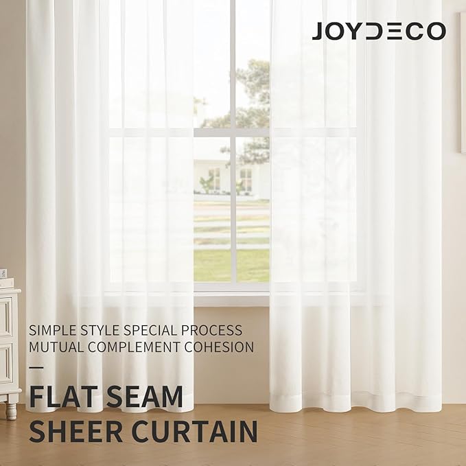 Joydeco White Sheer Curtains 72 Inch Length 2 Panels Set, Rod Pocket Long Sheer Curtains for Window Bedroom Living Room, Lightweight Semi Drape Panels for Yard Patio (54x72 inch, Off White)