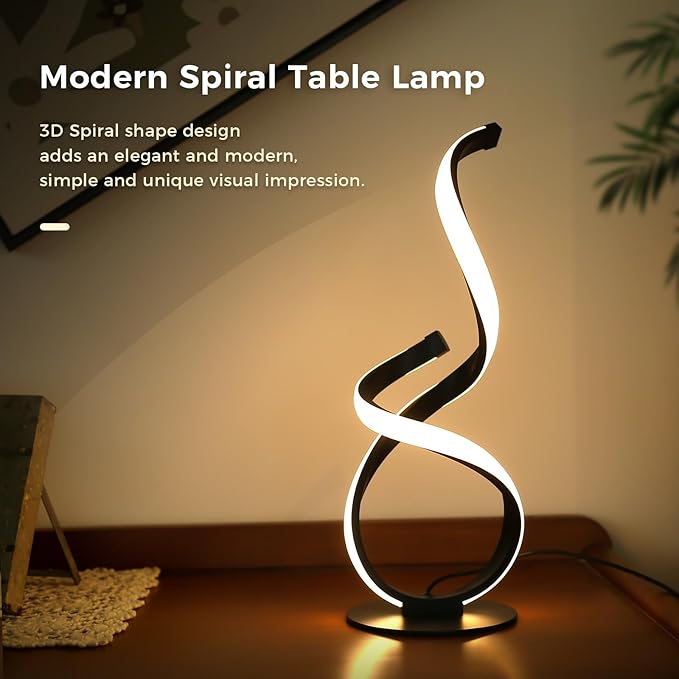 2 Pack Modern Touch Lamp for Nightstand, Spiral LED Table Lamp, Dimmable 3 Color Temperature Night Stand Desk Lamp, Unique Bedside Light for Living Room, Bedroom, Ideal Gift, Black