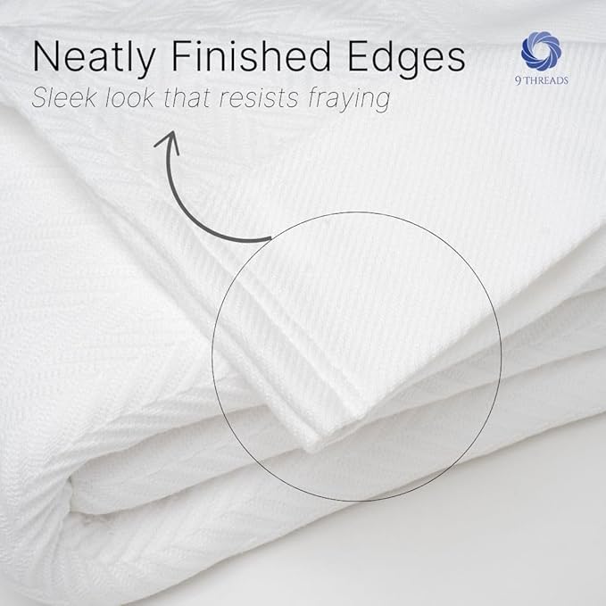 100% Cotton Herringbone Weave Blankets, 90"X90" Queen, Throw Blanket for Bed, All Season Cotton Blanket, Cozy Blanket,Throws & Bed Blanket, Throw Blanket for Couch, Modern Home Decor - White