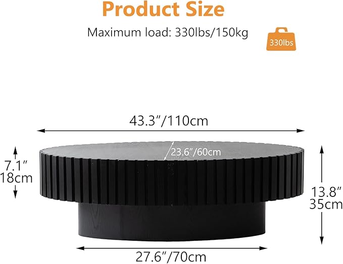 Modern Wood Coffee Table - Handcraft Drum Coffee Tables with Sturdy Base, Easy Assembly, Contemporary Style Small Coffee Table Tea Table for Living Room, Bedroom, Office (Black Oval)