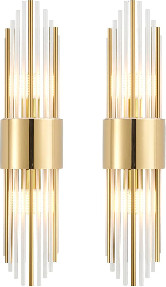 Wall sconces Set of Two, Gold sconces Wall Set of 2, 2-Light Modern Brushed Titanium Gold Wall Sconce, scones Lighting, Modern Wall sconces, for Living Room, Bathroom, Vanity, Staircase, Hallway