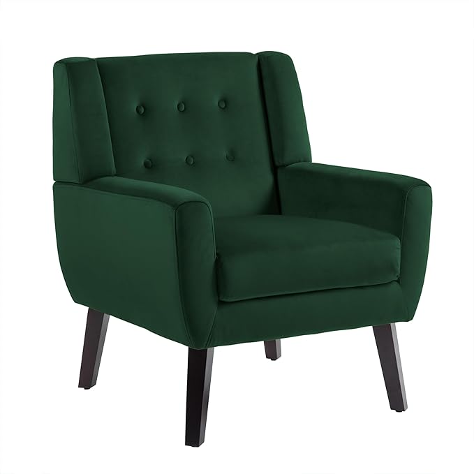 UIXE Accent Chair, Velvet Upholstered Armchair for Living Room, Modern Club Arm Chairs Comfy Single Sofa Button Tufted Bedroom Reading Seat - Retro Green, Set of 1