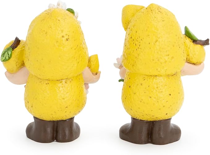Hodao Set of 2 Lemon Gnome Figurines Sets - Lemon-Themed Gnomes Indoor Home Decor for Summer - Decorative Gnomes for Kitchen, Living Room, or Shelf - Cute Yellow Ornaments for Thanksgiving (Yellow-1)