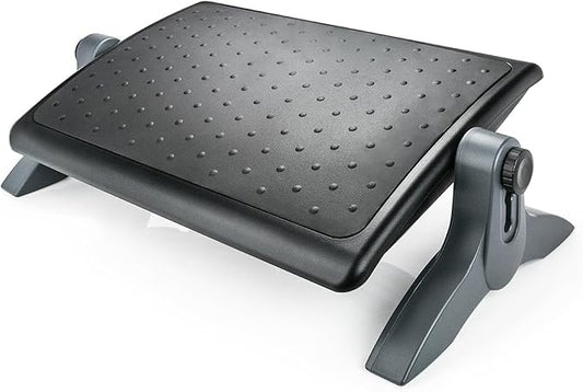 EHO Ottoman, Ergonomic Foot Rest for Under Desk, Adjustable Height and Angle, Rubber Platform, Anti-Slip, Ankle Support, Detachable Washable Cushion, Back and Leg Pain Relief, 21.6"L x 11.4"W, Black