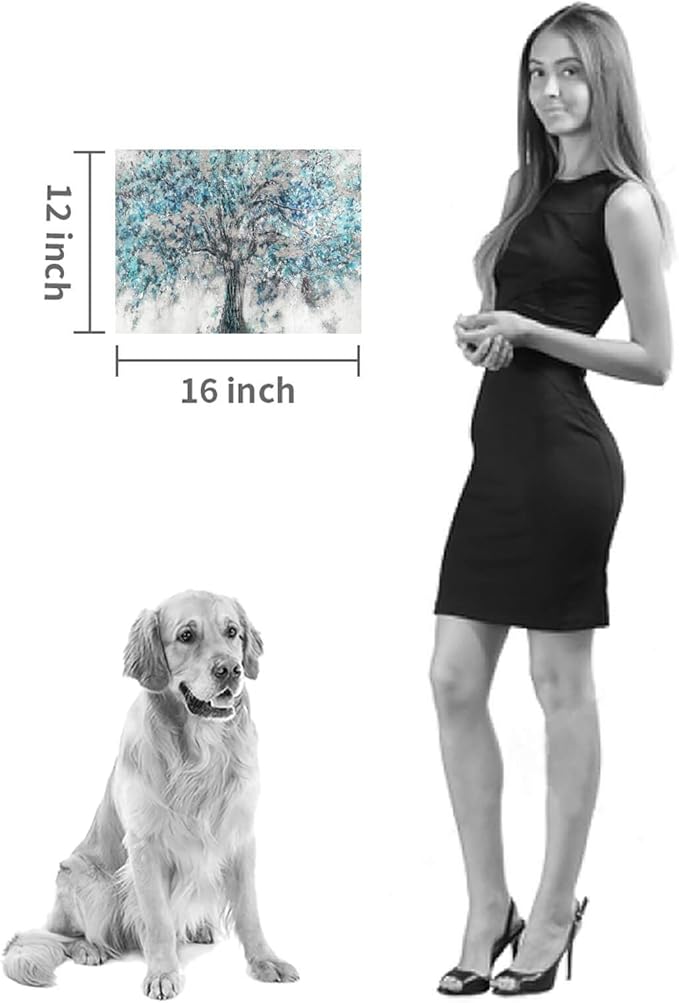 Abstract Tree Canvas Wall Art: Blue Painting Graphic Art Picture Print on Canvas Small Size without Embellishment for Dining Room (12"x16"x 1 Panel)