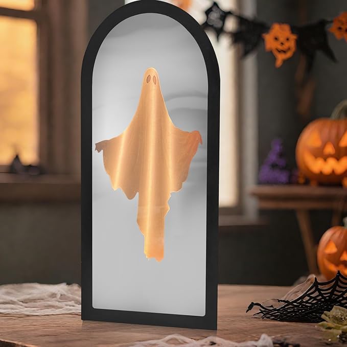 2025 Halloween Hologram Ghost Mirror - Spooky LED Indoor Decor, Scary Party Supplies, Haunted Home Accessories, Easy Install, (Plug-in, 19.68" x 9.45")