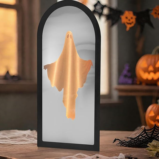 2025 Halloween Hologram Ghost Mirror - Spooky LED Indoor Decor, Scary Party Supplies, Haunted Home Accessories, Easy Install, (Plug-in, 19.68" x 9.45")