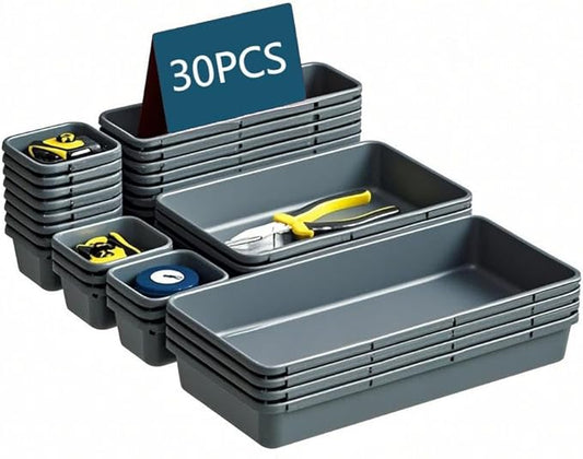 Gonice 30 PCS Black Interlocking Desk Organizer, Plastic Drawer Organizer Tray, Drawer Separator Tray for Office,Bathroom,Kitchen