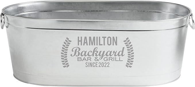 Let's Make Memories Personalized Backyard Bar Beverage Tub - Custom Beverage Tub - Customizable Message - Galvanized Drink Tub - 20¾"L x 11¾"W x 7"H - 5.5 Gallons