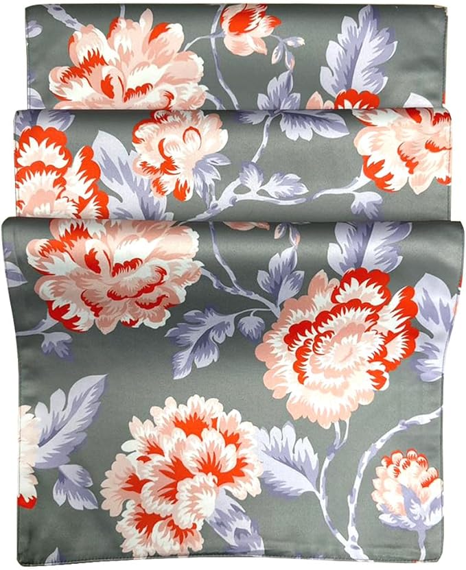 Decozen Table Runner - Japanese Print Floral Design Perfect for Winter Christmas Kitchen Dining Room Home Decor Console Table Farmhouse - Gray