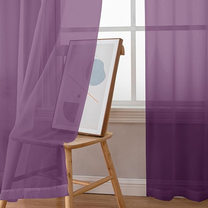 Aiyufeng Plum Purple Sheer Curtains 72 Inches Long 2 Panels Set, Solid Voile Top Dual Rod Pockets Stylish Breathable Drapes Window Treatment for Kid's Room/Bedroom/Living Room, 42W x 72L inches