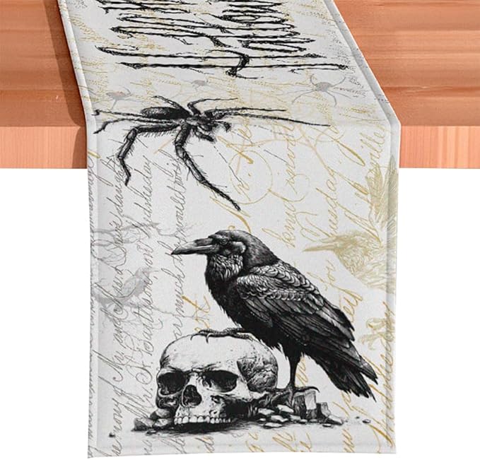 Timeless Table Runner with Elegant Designs for Every Occasion (Elegant 72" Gothic Jacquard Table Runner, Halloween Tablecloth with Spider Webs and Black Ravens)