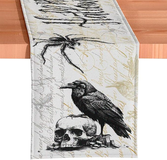 Timeless Table Runner with Elegant Designs for Every Occasion (Elegant 72" Gothic Jacquard Table Runner, Halloween Tablecloth with Spider Webs and Black Ravens)