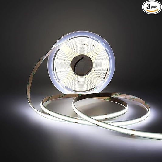 Flexible COB LED Strip Light 12V Cold White Color 6000K, 480LEDs/m 16.4FT/5M CRI>90, High Bright LED Tape for House Kitchen Room Ceiling Decor (DC12V, Without Power Supply)