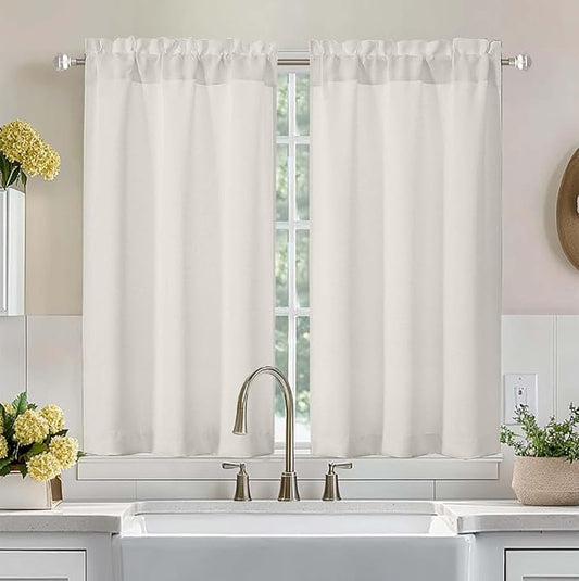 Aiyufeng Natural Short Room Darkening Curtains for Bedroom 45 Inches Long 2 Panels Set, Solid Thermal Insulated, Energy Saving Window Treatment Curtains Blackout Drapes, W40 x L45 Inch, Natural