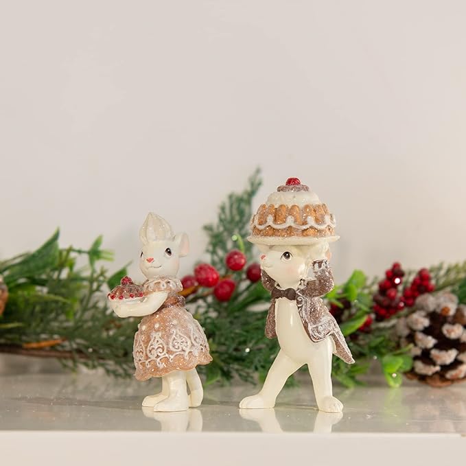 Braxio Gingerbread Mouse Collectible Figurine - Christmas Tabletop Decorations Set of 2