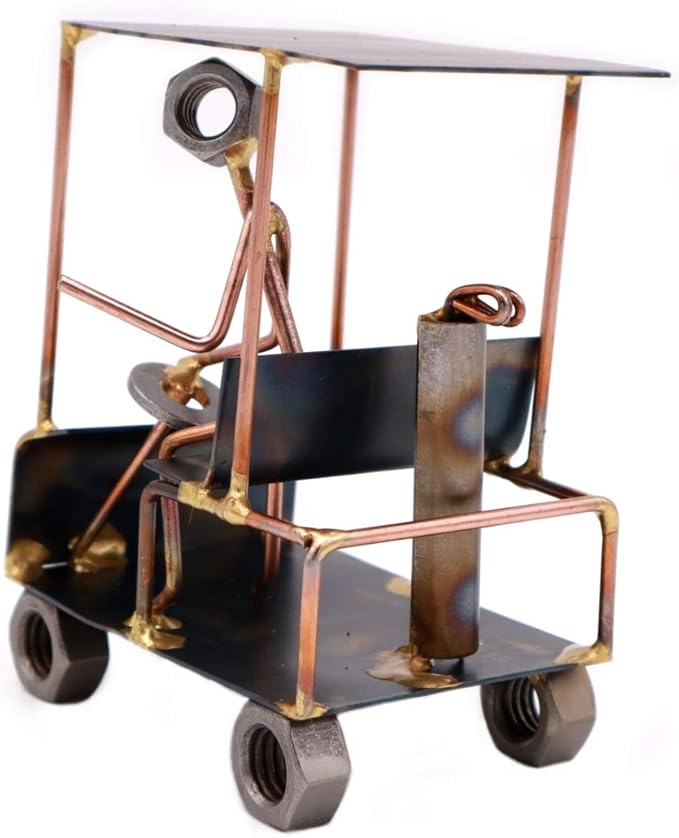 Golf Cart with Man Collectible Handmade Metal Art Figurine, Desk Accessories, Trophy, Boss Gift, Office Décor, Business Professional, Golfing