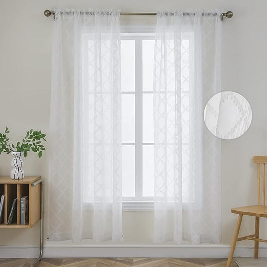 Joydeco White Sheer Curtains 72 Inch Length 2 Panels Set, Rod Pocket Semi Sheer Curtains for Bedroom Living Room, Window Treatments Voile Drapes (54x72 inch, Off White)