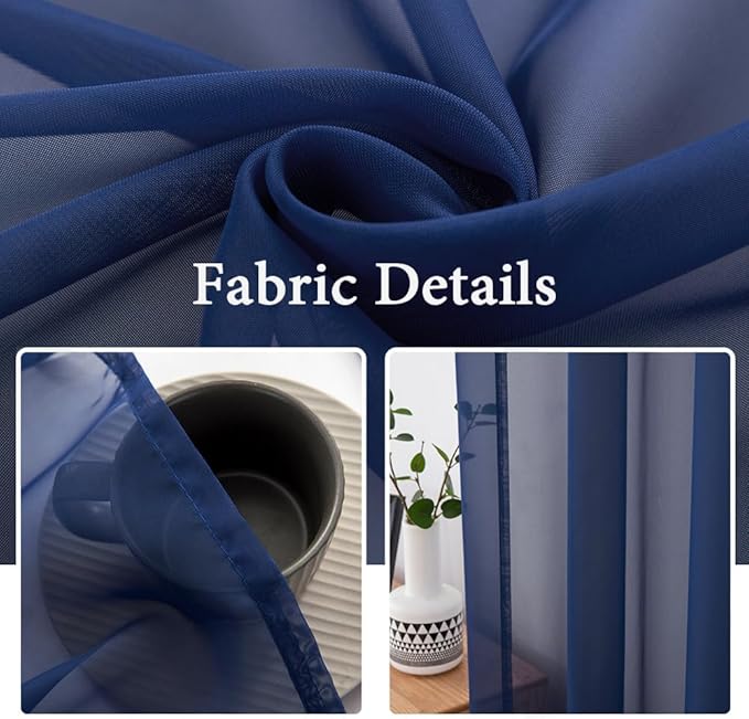 MIULEE 2 Panels Solid Color Sheer Window Curtains Elegant Window Voile Panels/Drapes/Treatment for Bedroom Living Room (54X45 Inches Dark Blue)