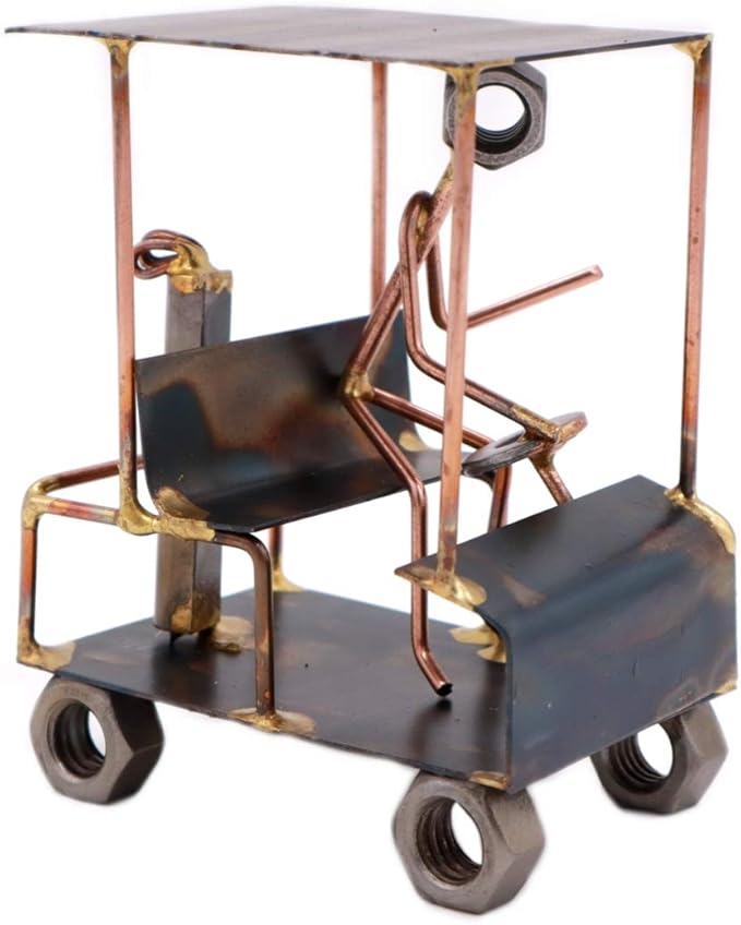 Golf Cart with Man Collectible Handmade Metal Art Figurine, Desk Accessories, Trophy, Boss Gift, Office Décor, Business Professional, Golfing