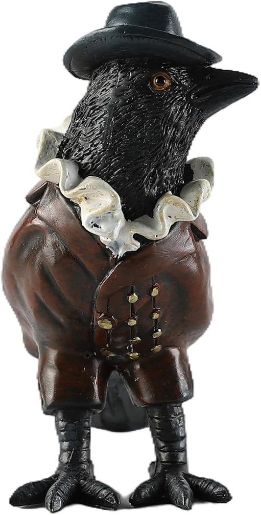 Crow Garden Statue,Western Style Halloween Decor, Collectible Hand-Painted Crow Sculpture,Indoor Home Decor