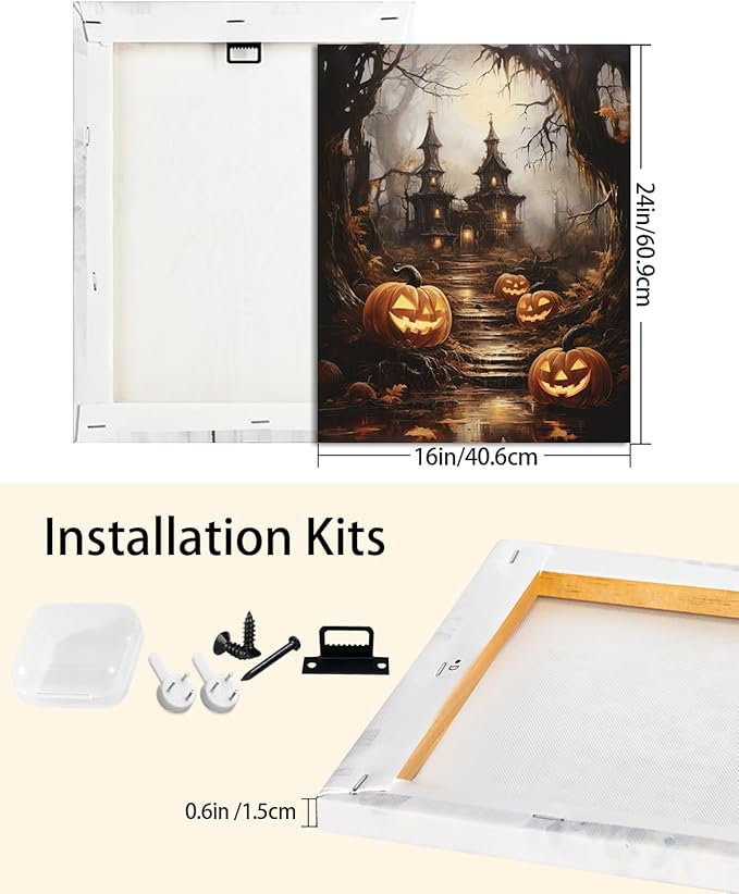 AbcCustomize Halloween Canvas Wall Art - Spooky Haunted House & Eerie Pumpkins Poster, Gothic Fall Decorations for Home, Vintage Halloween Decor Indoor for Living Room, Bedroom & Party