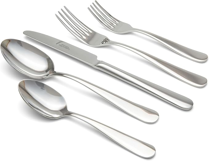 Signature Stainless Steel Flatware 20-Piece Set - Service for 4, Premium Stainless Steel with Weighted Handles, Dishwasher Safe, Everyday or Special Occasion Cutlery (Mirror Finish)