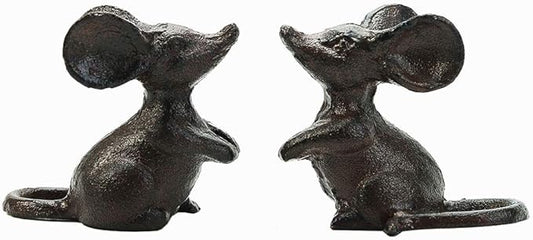 Sungmor Cast Iron Little Cute Mouse Ornament - Decorative & Lovely Figurine Indoor Outdoor Statues - Interesting Animal Sculpture Home Decoration - 2PC Pack & Brown Color