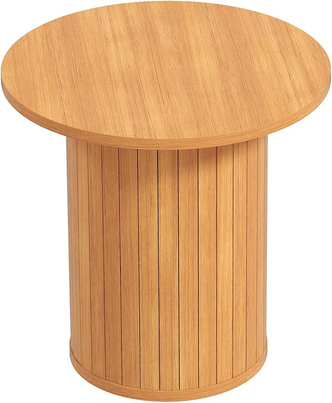 COSVALVE Round Wood Fluted End Table, 15.7” Circle Farmhouse Side Table Sets for Living Room, Bedroom, Balcony, Small Spaces, Natural