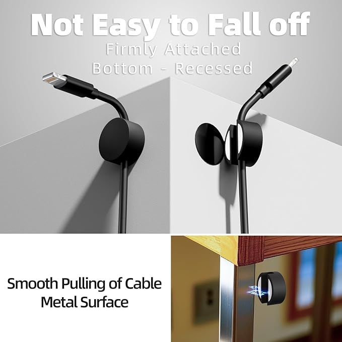 Viaky 8-Pack Magnetic Cable Holder Black, Self Adhesive Silicone Magnet Cable Straps, Strong Cord Holder for Phone Charge, Wire Management for Nightstand, Wall, Office, Home, Car, Desk