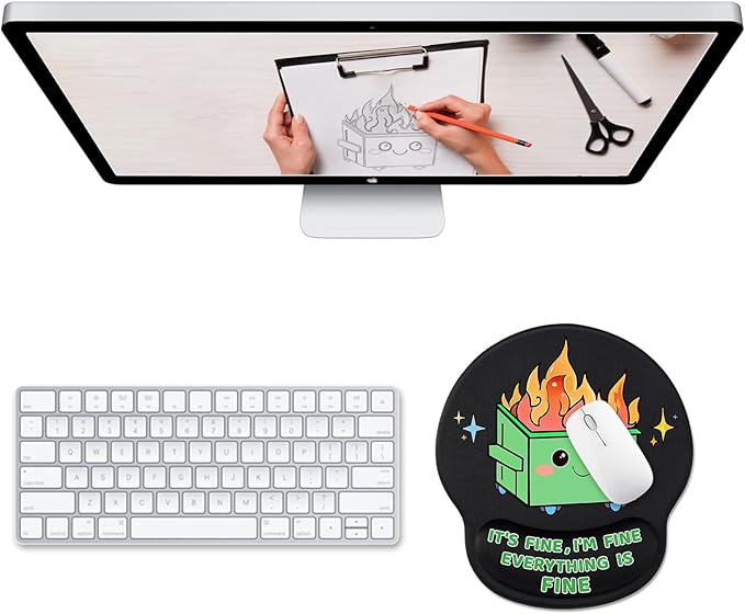 Funny Ergonomic Mouse Pad with Wrist Support, Dumpster on Fire Cute Mouse Pads Wrist Rest for Desk, Computer Mousepad for Gaming Laptop Work Accessories Home Office Supplies Decor