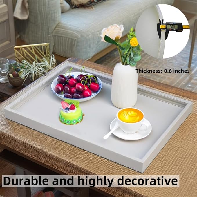 40 * 20 Inch Rectangular Ottoman Tray | Textured PU Leather, Waterproof & Heat-Resistant Storage for Coffee/Dining Tables, Sofa, Bed, Entertainment & Party (Tranquil Beige, 40 * 20in)