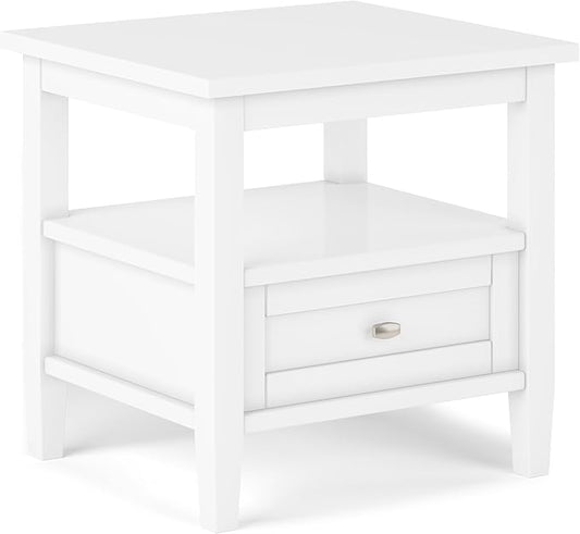 SIMPLIHOME Warm Shaker SOLID WOOD 20 inch Wide Rectangle Transitional End Table in White for the Living Room and Bedroom