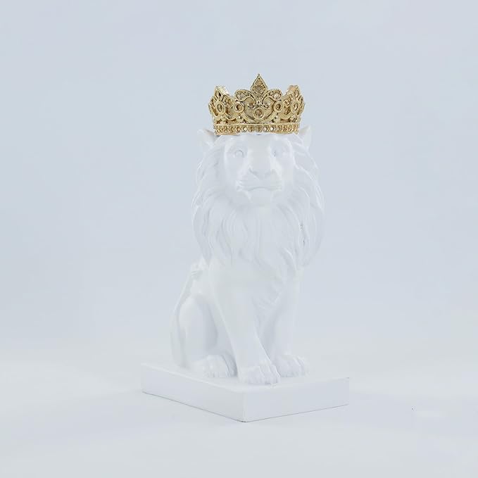 12" Crown Lion King Statue Decor, The King of Beasts - Statue Decoration for Home/Study/Living Room, Great Collectible Figurines, Best Gift for The Man,Iarge Size White Golden Color